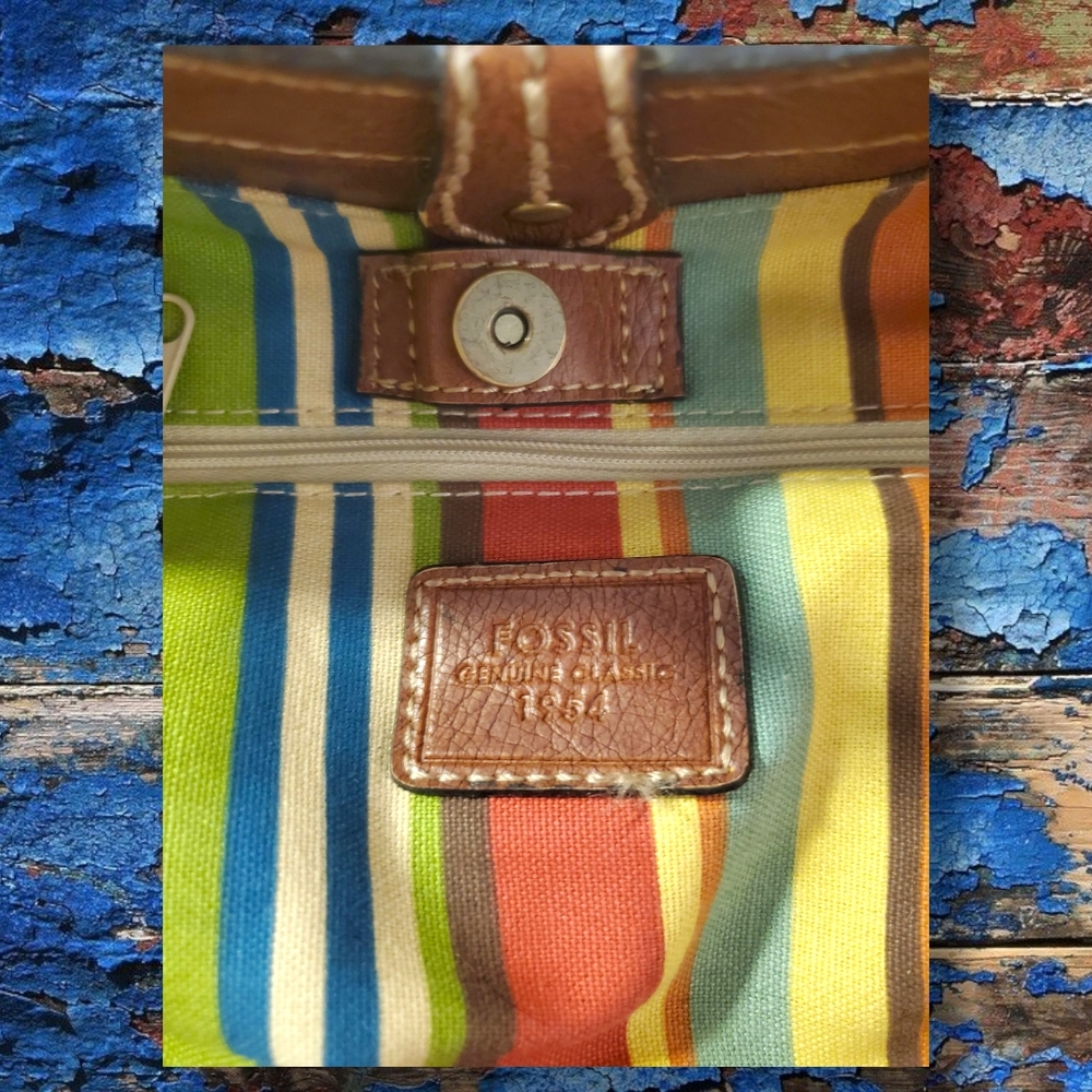 Vintage FOSSIL Woven Mini Satchel Shoulder Bag Leather Trim Y2K Genuine Classic - Picture 13 of 16